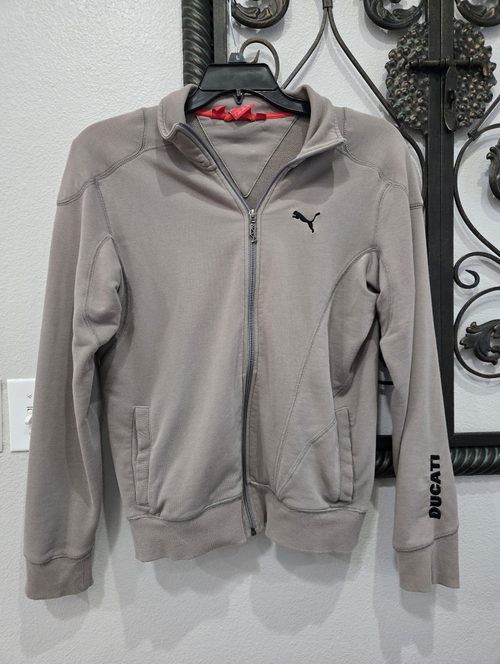 Puma Ducati Zip-Up Jacket in Taupe with Black Logo